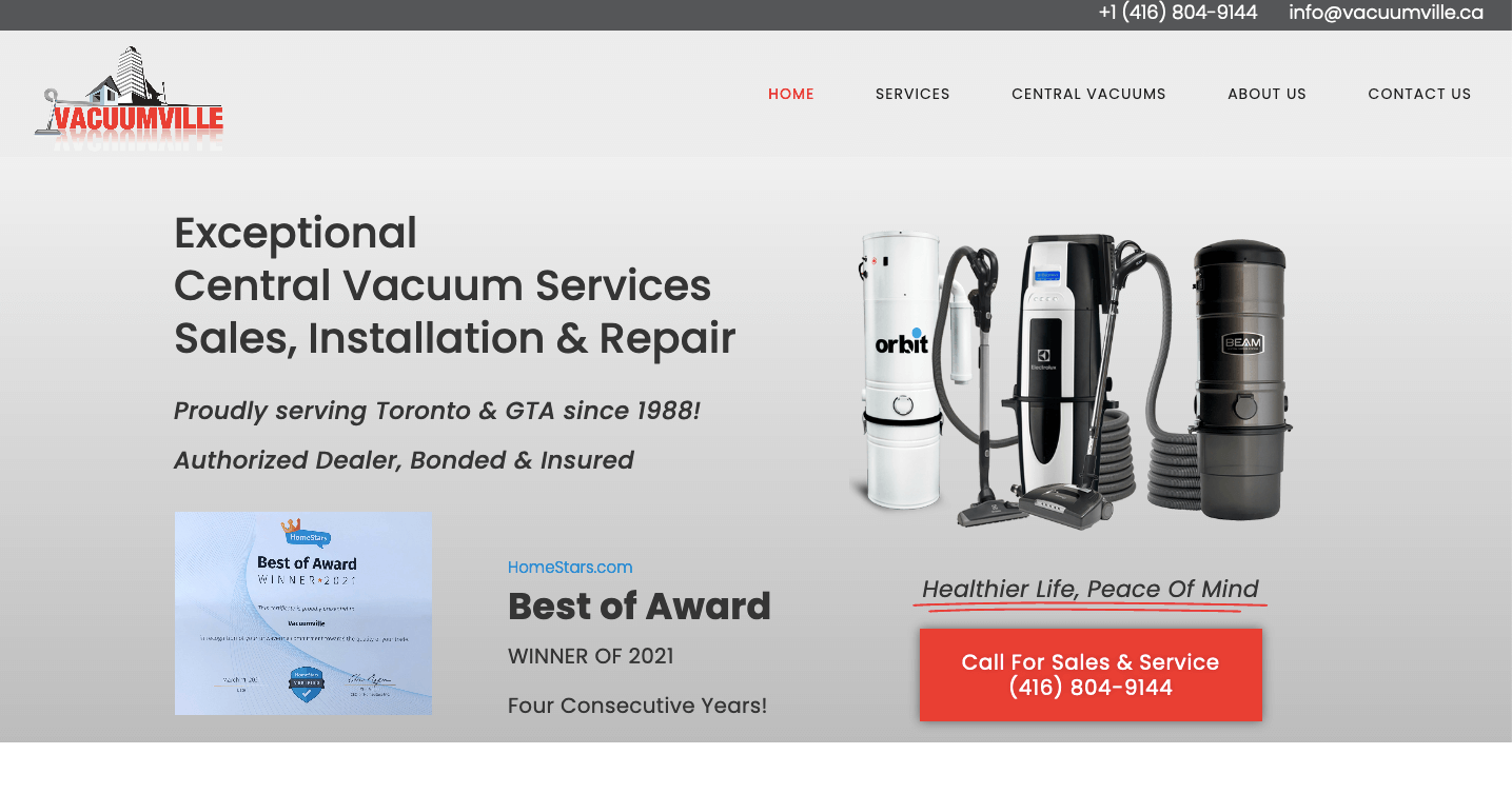 home page image of vacuumville.ca website designed and built by growdigital.ca