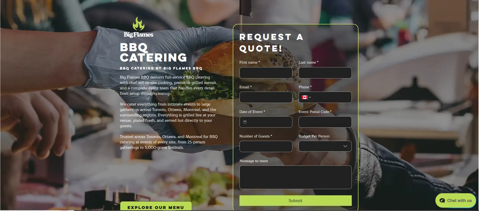 landing page of bigflamesbbq.ca