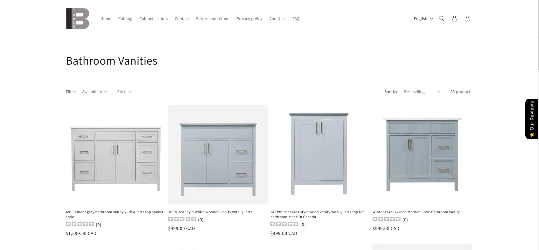 landing page of ibtools custom vanity online store