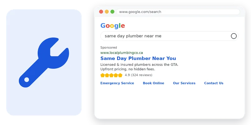 Google Search ad image for plumbers searches