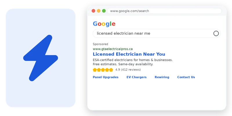 Google Search ad image for licensed electrician searches