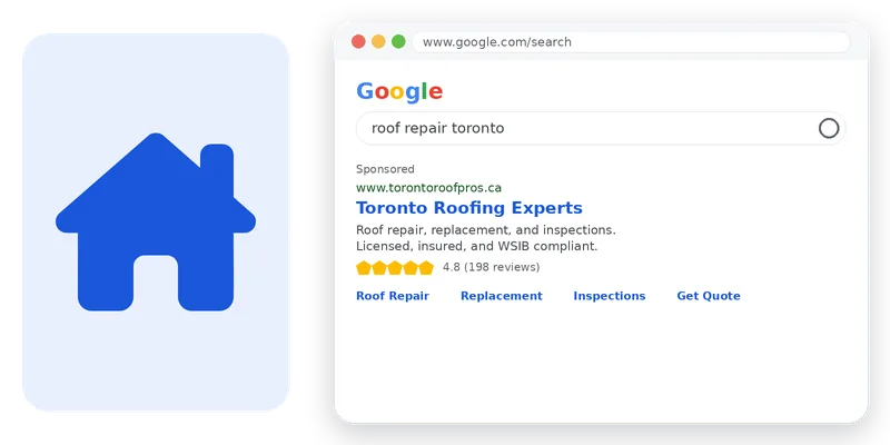 Google Search ad image for roof repair searches
