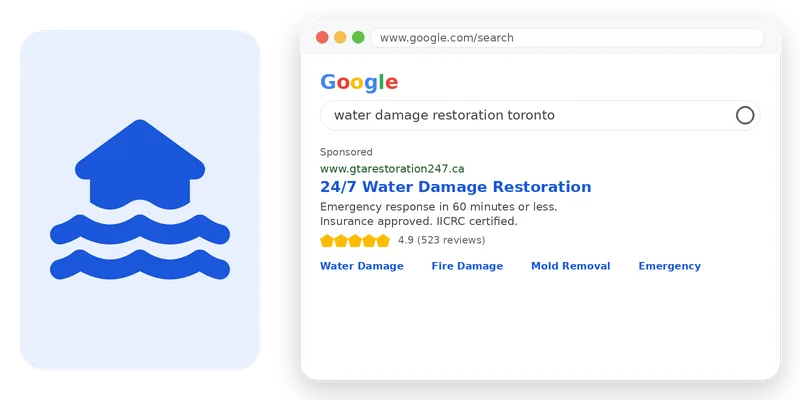Google Search ad image for water damage restoration searches
