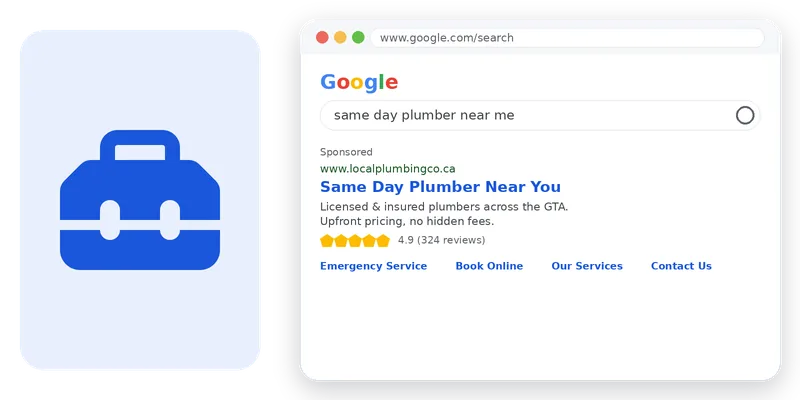 Google Search ad mockup for home services searches