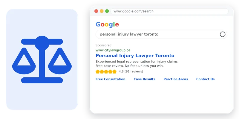 Google Search ad mockup for law firms & professional services