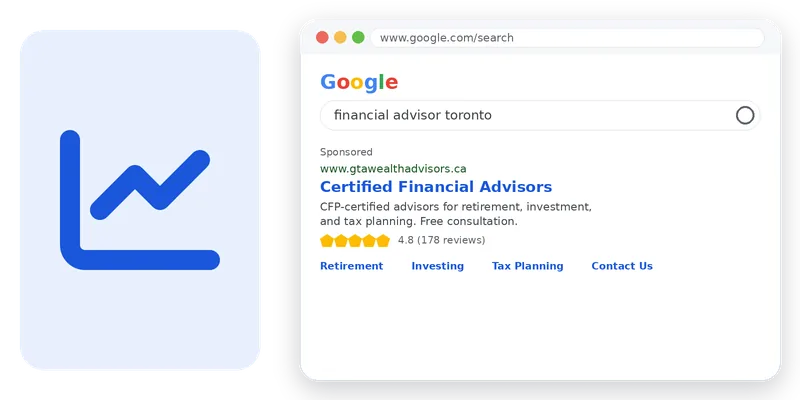 Google Search ad mockup for financial advisor searches