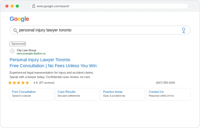 Google Search ad image for a law firms and professional services